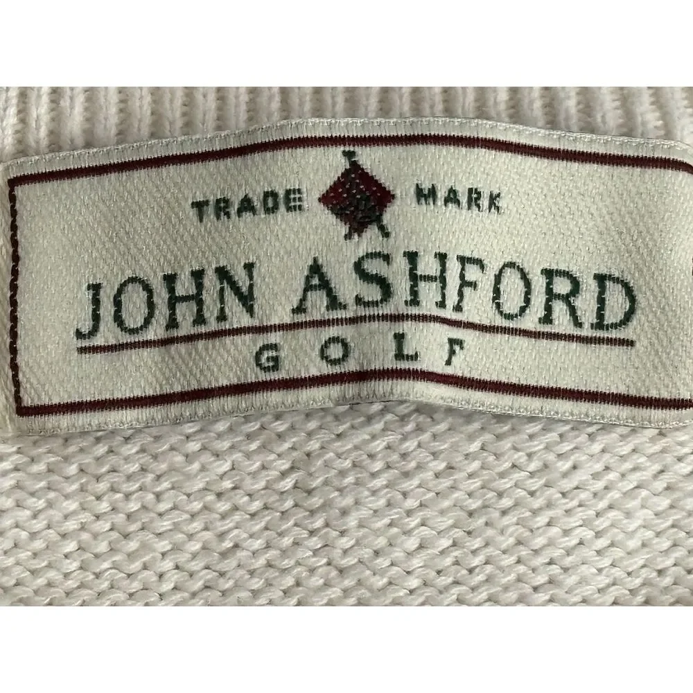 John Ashford Golf Men's Large Cream‎ Green Blue Argyle Long Sleeve Knit Sweater